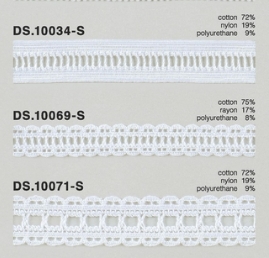 ゴム入りストレッチレース  綿トーションレース  1m単位　 オフホワイト　大定　日本製   DS.10034-S  10069-S  DS.10071-S DS.2962-S////