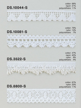 ゴム入りストレッチレース  綿トーションレース  1m単位　 オフホワイト 大定　日本製   DS.10044-S  DS.10081-S  DS.3522-S DS.8800-S///