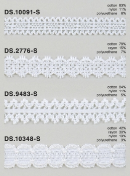 ゴム入りストレッチレース  綿トーションレース  1m単位　 オフホワイト　大定　日本製     DS.10091-S DS.2776-S  DS.9483-S DS.10348-S////