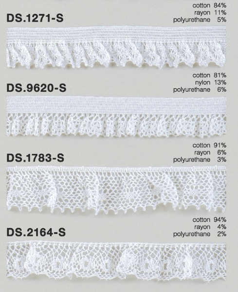 フリルレース   ゴム入りトーションレース  1m単位　オフホワイト 　大定　日本製 DS.1271-S DS.9620-S  DS.1783-S  DS.2164-S ////