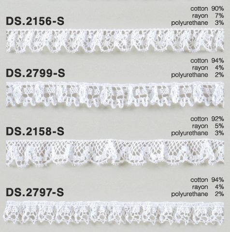 フリルレース   ゴム入りトーションレース  1m単位　オフホワイト 　大定　日本製 DS.2156-S DS.2799-S  DS.2158-S DS.2797-S////