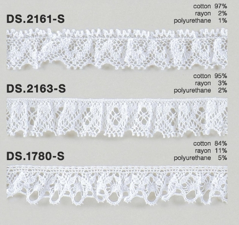 フリルレース   ゴム入りトーションレース  1m単位　オフホワイト 　大定　日本製 DS.2161-S DS.2163-S  DS.1780-S ////