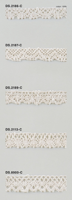 手編み風スラブレース  綿トーションレース 　1m単位　大定　日本製 DS.2186-C  DS.2187-C  DS.2189-C DS.2113-C DS.8900-C  //