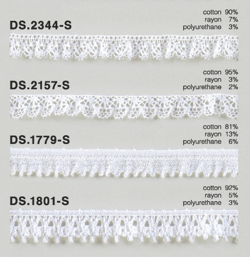 フリルレース   ゴム入りトーションレース  1m単位　オフホワイト 　大定　日本製 DS.2344-S DS.2157-S  DS.1779-S DS.1801-S////