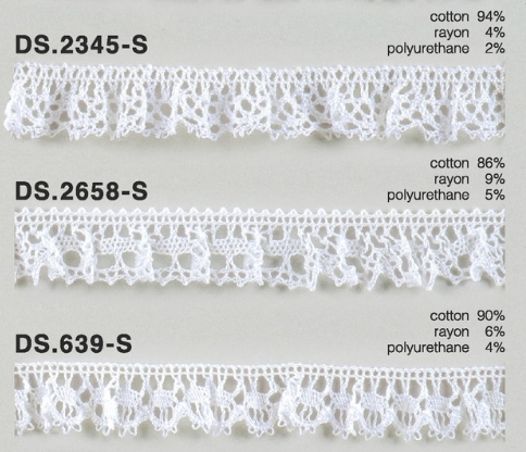 フリルレース   ゴム入りトーションレース  1m単位　オフホワイト 　大定　日本製 DS.2345-S DS.2658-S  DS.639-S ////