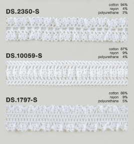 フリルレース   ゴム入りトーションレース  1m単位　オフホワイト 　大定　日本製 DS.2350-S DS.10059-S DS.1797-S  ////