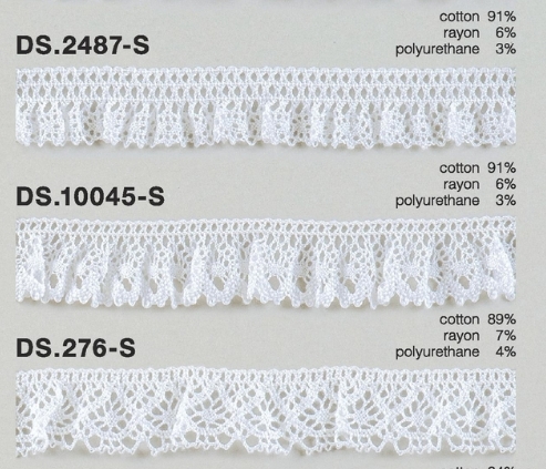 フリルレース   ゴム入りトーションレース  1m単位　オフホワイト 　大定　日本製 DS.2487-S DS.10045-S  DS.276-S ////