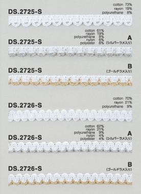 ゴム入りストレッチレース  綿トーションレース  1m単位　 オフホワイト 　ラメ　大定　日本製     DS.2725-S DS.2726-S   ////
