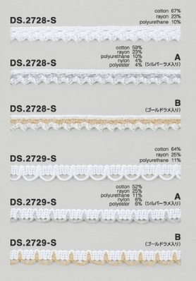 ゴム入りストレッチレース  綿トーションレース  1m単位　 オフホワイト 　ラメ　大定　日本製     DS.2728-S DS.2729-S   ////