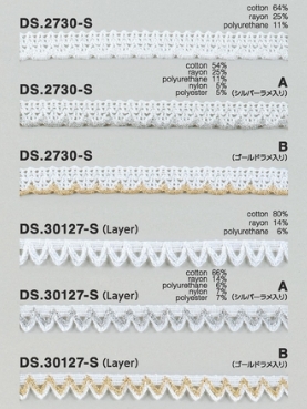 ゴム入りストレッチレース  綿トーションレース  1m単位　 オフホワイト 　ラメ　大定　日本製     DS.2730-S DS.30127-S   ////