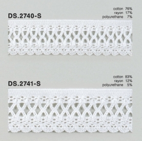 ゴム入りストレッチレース  綿トーションレース  1m単位　 オフホワイト 大定　日本製   DS.2740-S  DS.2741-S  ///