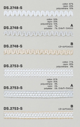ゴム入りストレッチレース  綿トーションレース  1m単位　 オフホワイト 　ラメ　大定　日本製     DS.2748-S DS.2753-S   ////