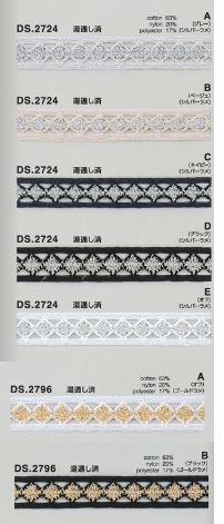 シルバーラメレース  ゴールドラメレース　ラメブレード 1m単位　DS.2724 DS.2796　7色展開 16mm幅　大定　日本製