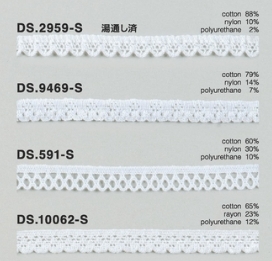 ゴム入りストレッチレース  綿トーションレース  1m単位　 オフホワイト 大定　日本製   DS.2959-S  DS.9469-S  DS.591-S    DS.10062-S ///