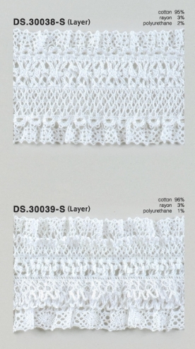 レイヤーフリルレース   ゴム入りトーションレース  1m単位　オフホワイト  　大定　日本製 DS.30038-S  DS.30039-S////