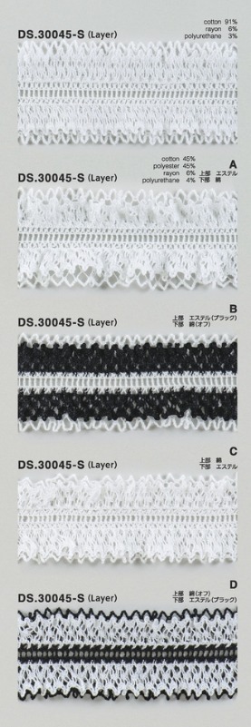 レイヤーフリルレース   ゴム入りトーションレース  1m単位　 　オフホワイト　ポリエステル 　大定　日本製   DS.30045-S////
