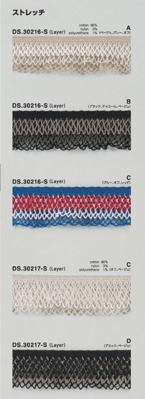 テープブレード コットンブレード ストレッチフリルトーションレース 1m単位　日本製　大定　DS.30216-S DS.30217-S//