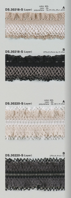 テープブレード コットンブレード ストレッチフリルトーションレース 1m単位　日本製　大定　DS.30218-S DS.30220-S//