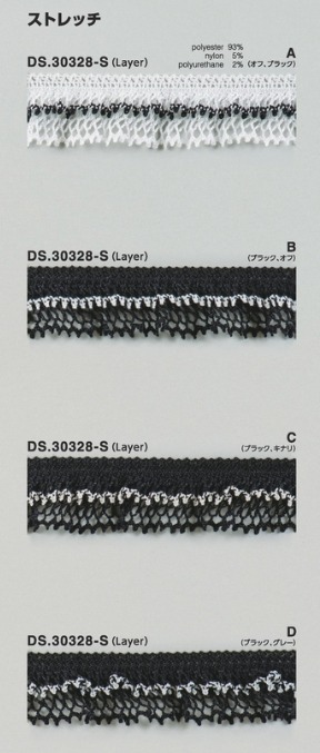テープブレード ポリエステルブレード ストレッチフリルトーションレース 1m単位　日本製　大定　DS.30328-S 25-27mm幅//