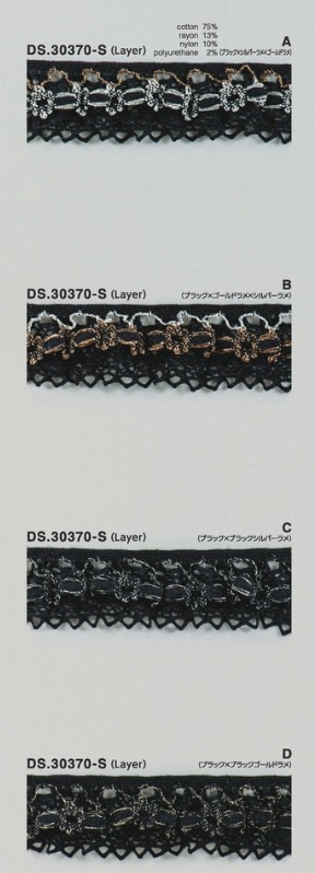 ラメストレッチフリルブレード  黒×ラメ 　1m単位　大定　日本製 DS.30370-S  30mm幅 //