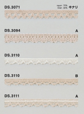 麻混レース（レーヨンリネン）  トーションレース  　1m単位　大定　日本製 DS.3071 DS.3094 DS.3110 DS.3111    //