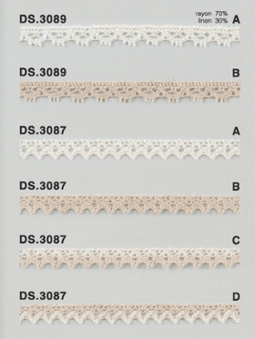 麻混レース（レーヨンリネン）  トーションレース  　1m単位　大定　日本製 DS.3089 DS.3087    //