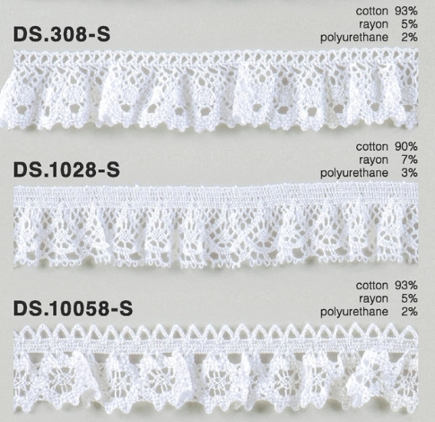 フリルレース   ゴム入りトーションレース  1m単位　オフホワイト 　大定　日本製 DS.308-S DS.1028-S  DS.10058-S ////