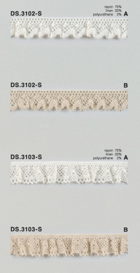 麻混レース（レーヨンリネン）ゴム入りフリルレース 　1m単位　大定　日本製 DS.3102-S DS.3103-S  トーションレース    //