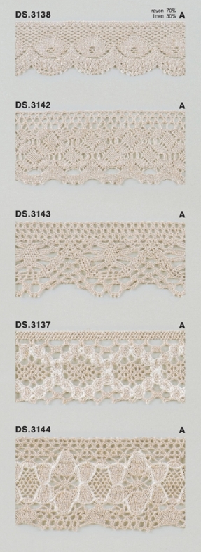 麻混レース（レーヨンリネン）  トーションレース  　1m単位　大定　日本製 DS.3138 DS.3142 DS.3143 DS.3137 DS.3144 //