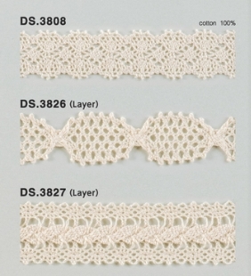 オーガニックコットンレース  綿トーションレース  　1m単位　大定　日本製 DS.3808 DS.3826 DS.3827 //