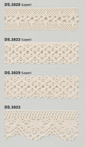 オーガニックコットンレース  綿トーションレース  　1m単位　大定　日本製 DS.3828 DS.3822 DS.3829 DS.3823 //