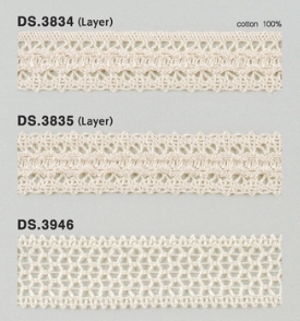 オーガニックコットンレース  綿トーションレース  　1m単位　大定　日本製 DS.3834 DS.3835 DS.3946  //
