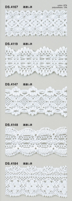 ゴム入りストレッチレース  綿ツーウェイトーションレース 1m単位 オフホワイト 大定　日本製 　DS.4167　DS.4119  DS.4147 DS.4148  DS.4184 //
