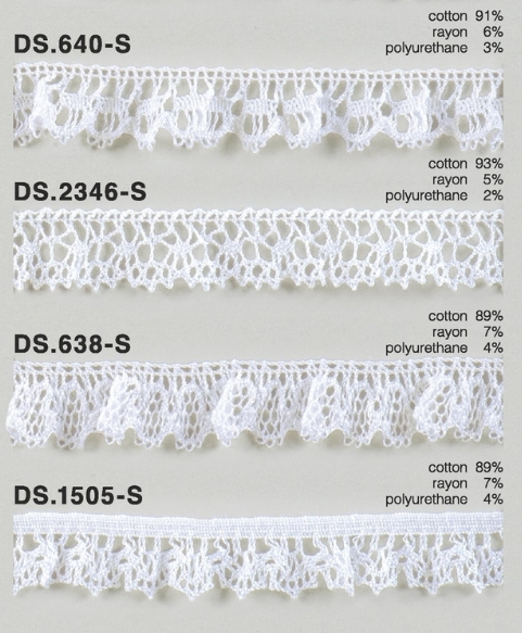 フリルレース   ゴム入りトーションレース  1m単位　オフホワイト 　大定　日本製 DS.640-S DS.2346-S  DS.638-S DS.1505-S////