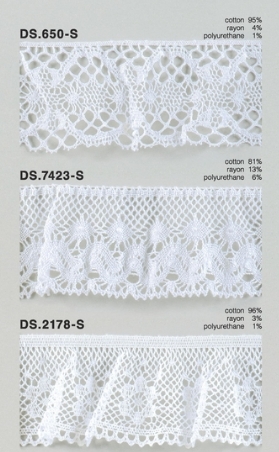 フリルレース   ゴム入りトーションレース  1m単位　オフホワイト 　大定　日本製 DS.650-S DS.7423-S  DS.2178-S  ////