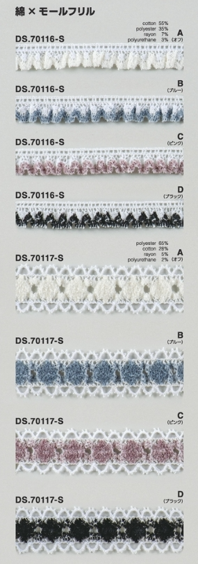 モールブレード　フリルストレッチトーションレース 1m単位　日本製　大定　DS.70116-S DS.70117-S//