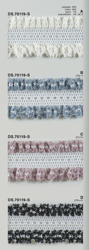 モールブレード　フリルストレッチトーションレース 1m単位　日本製　大定  50mm幅　DS.70119-S//