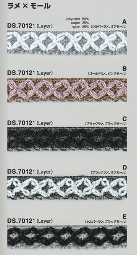 ラメレース モール入りブレード 1m単位  DS.70121　5色展開　19mm巾　大定 日本製