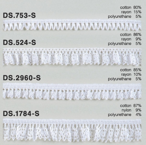 フリルレース   ゴム入りトーションレース  1m単位　オフホワイト 　大定　日本製 DS.753-S DS.524-S  DS.2960-S DS.1784-S////