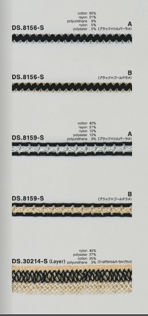 ラメストレッチブレード  黒×ラメ 　1m単位　大定　日本製 DS.8156-S  DS.8159-S  DS.30214-S //