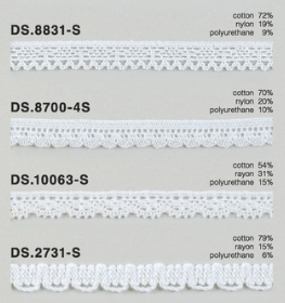 ゴム入りストレッチレース  綿トーションレース  1m単位　 オフホワイト 大定　日本製   DS.8831-S  DS.8700-4S  DS.10063-S    DS.2731-S ///