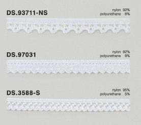 ゴム入りストレッチレース（光沢あり）  ナイロントーションレース 1m単位 白系 大定　日本製  DS.93711NS　DS.97031　DS.3588-S 　 //
