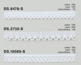 ゴム入りストレッチレース  綿トーションレース  1m単位　 オフホワイト 大定　日本製   DS.9478-S  DS.2732-S  DS.10089-S ///