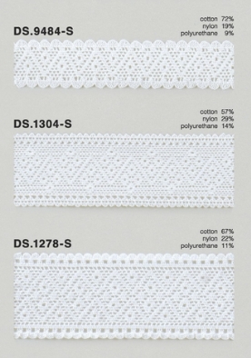 ゴム入りストレッチレース  綿トーションレース  1m単位　 オフホワイト　大定　日本製     DS.9484-S DS.1304-S  DS.1278-S ////