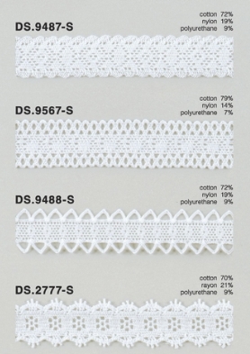 ゴム入りストレッチレース  綿トーションレース  1m単位　 オフホワイト　大定　日本製     DS.9487-S DS.9567-S  DS.9488-S DS.2777-S////