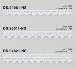 ゴム入りストレッチレース（光沢あり）  ナイロントーションレース 1m単位 白系 大定　日本製  DS.94961NS　DS.95011NS　DS.94821NS　 //