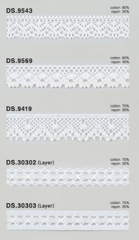 綿レーヨンレース（光沢あり） トーションレース 　1m単位　大定　日本製 DS.9543   DS.9569  DS.9419 DS.30302 DS.30303    //