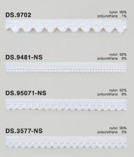 ゴム入りストレッチレース（光沢あり）  ナイロントーションレース 1m単位 白系 大定　日本製  DS.9702　DS.9481NS　DS.95071NS DS.3577-NS　 //
