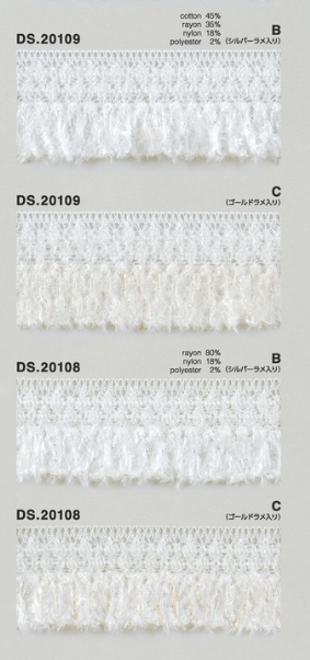フリンジモールレース  秋冬素材ラメ入りトーションレース 　1m単位　大定　日本製 DS.20109 DS.20108    //