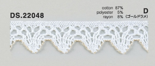 カラーレース レースブレード 1m単位 手芸 DS.22048 6色展開 22mm幅 大